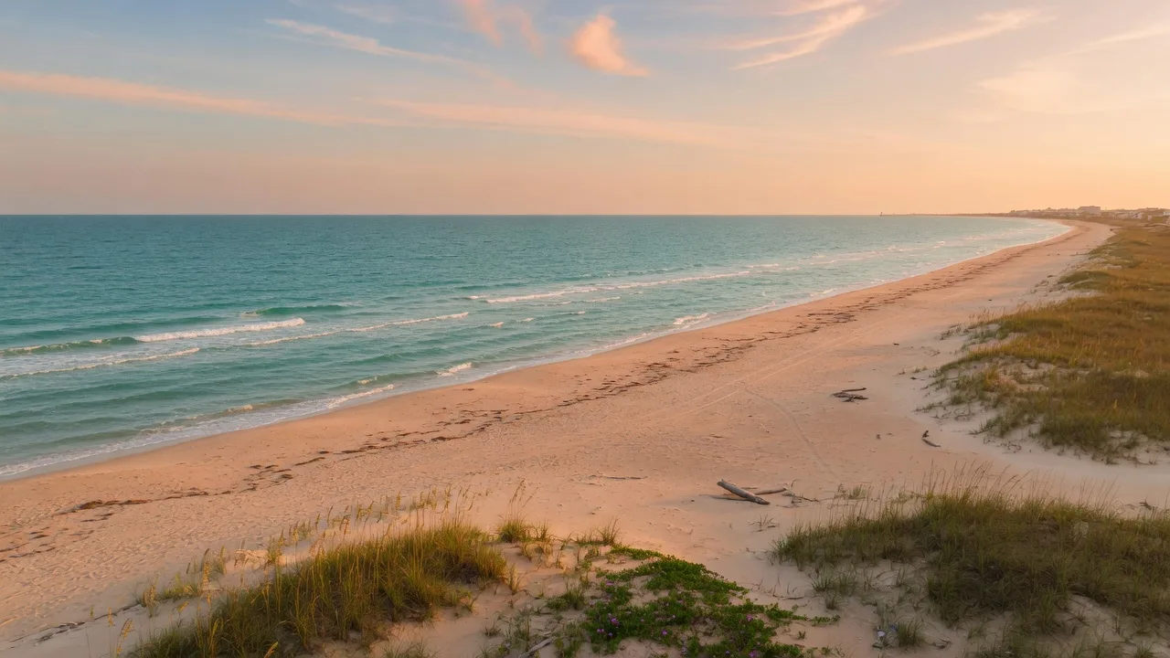 Texas Gulf Coast aerial at golden hour