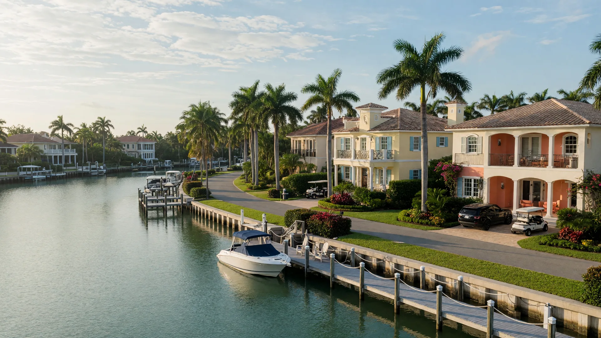 A waterfront Palm Beach County neighborhood on a sunny morning