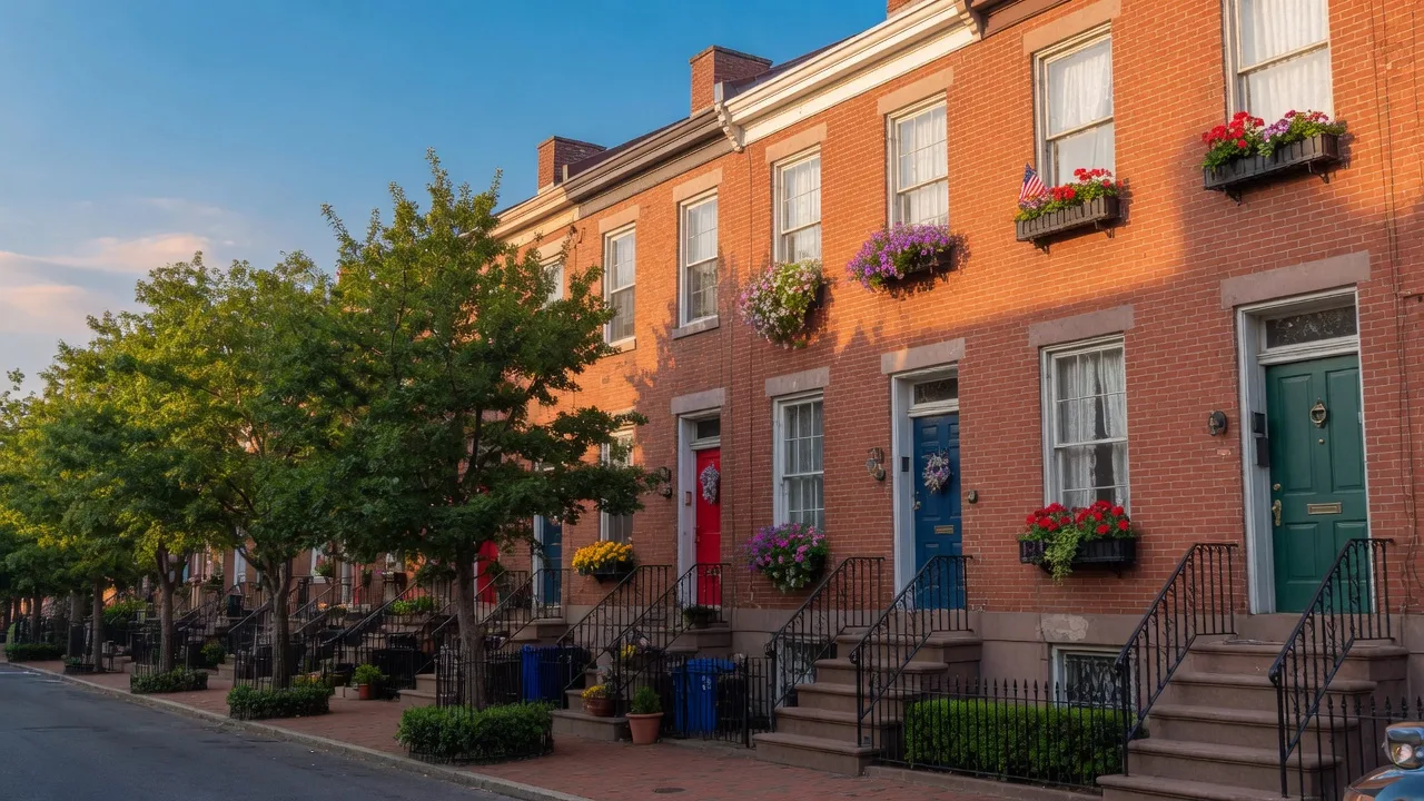 Graduate Hospital neighborhood with restored brick rowhomes in Philadelphia