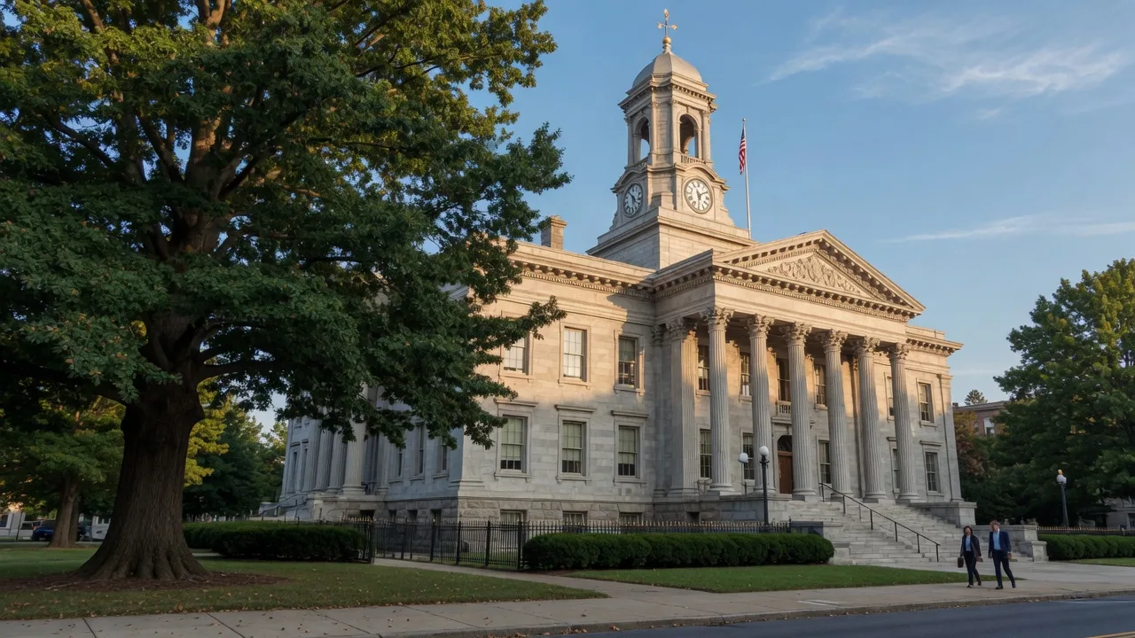 Delaware County Courthouse in Media, Pennsylvania on a late summer morning