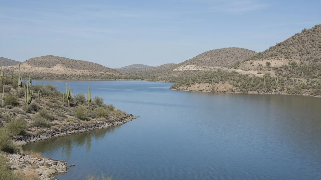 Estrella community lake in Goodyear with the Sierra Estrella mountains behind it