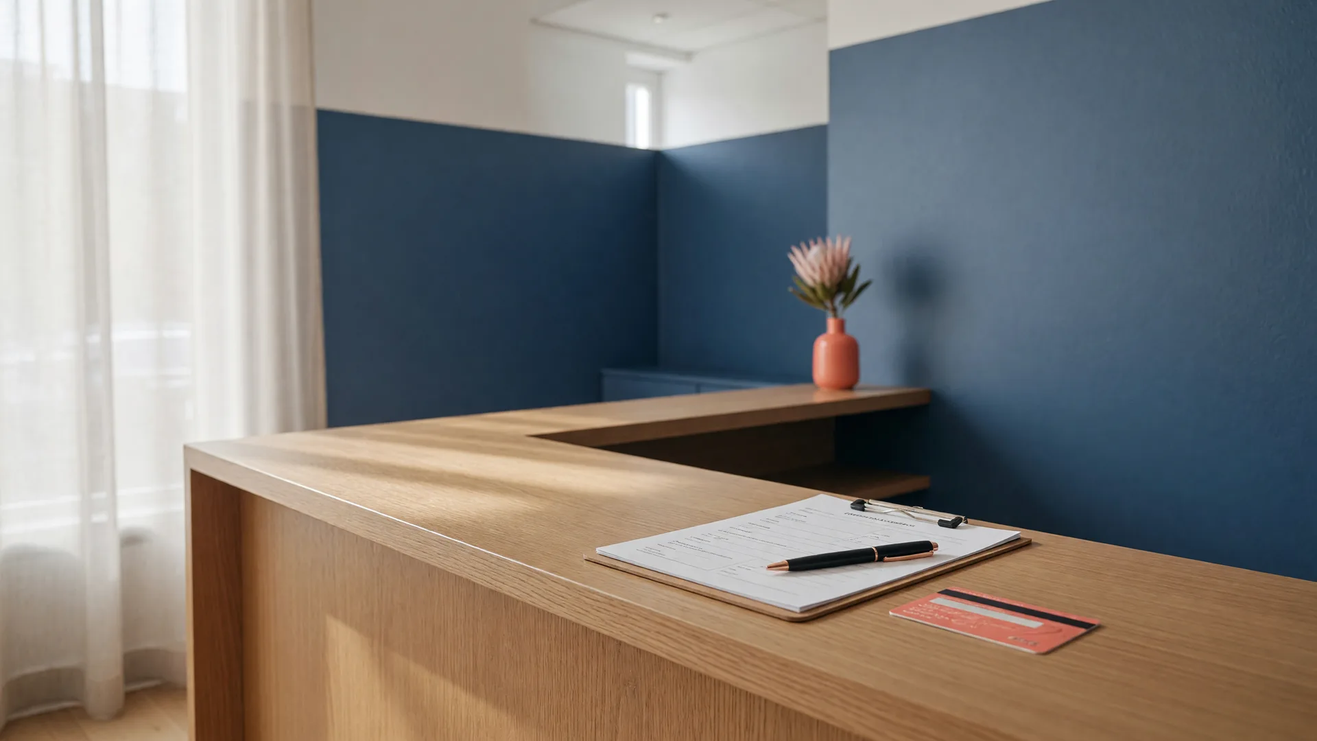A consultation form and insurance card on the front desk of Thrive EECP in Draper