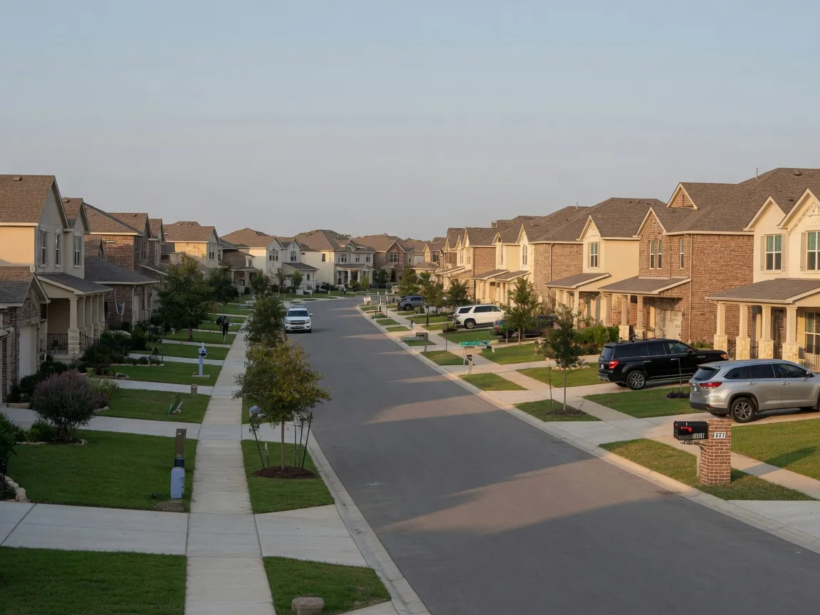 Typical residential street in the Alamo Ranch master-planned community with newer single-family homes