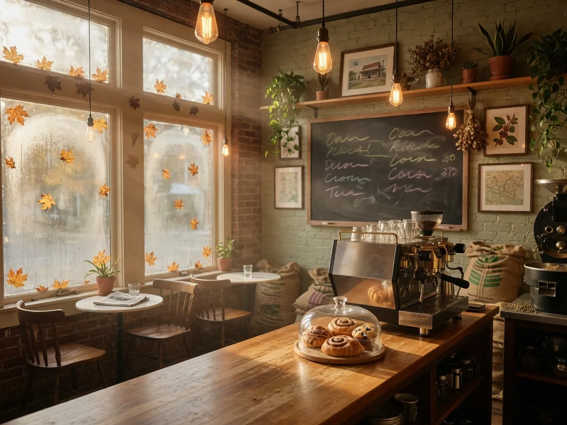 The warm interior of a neighborhood coffee shop and roastery in Lansdale, Pennsylvania