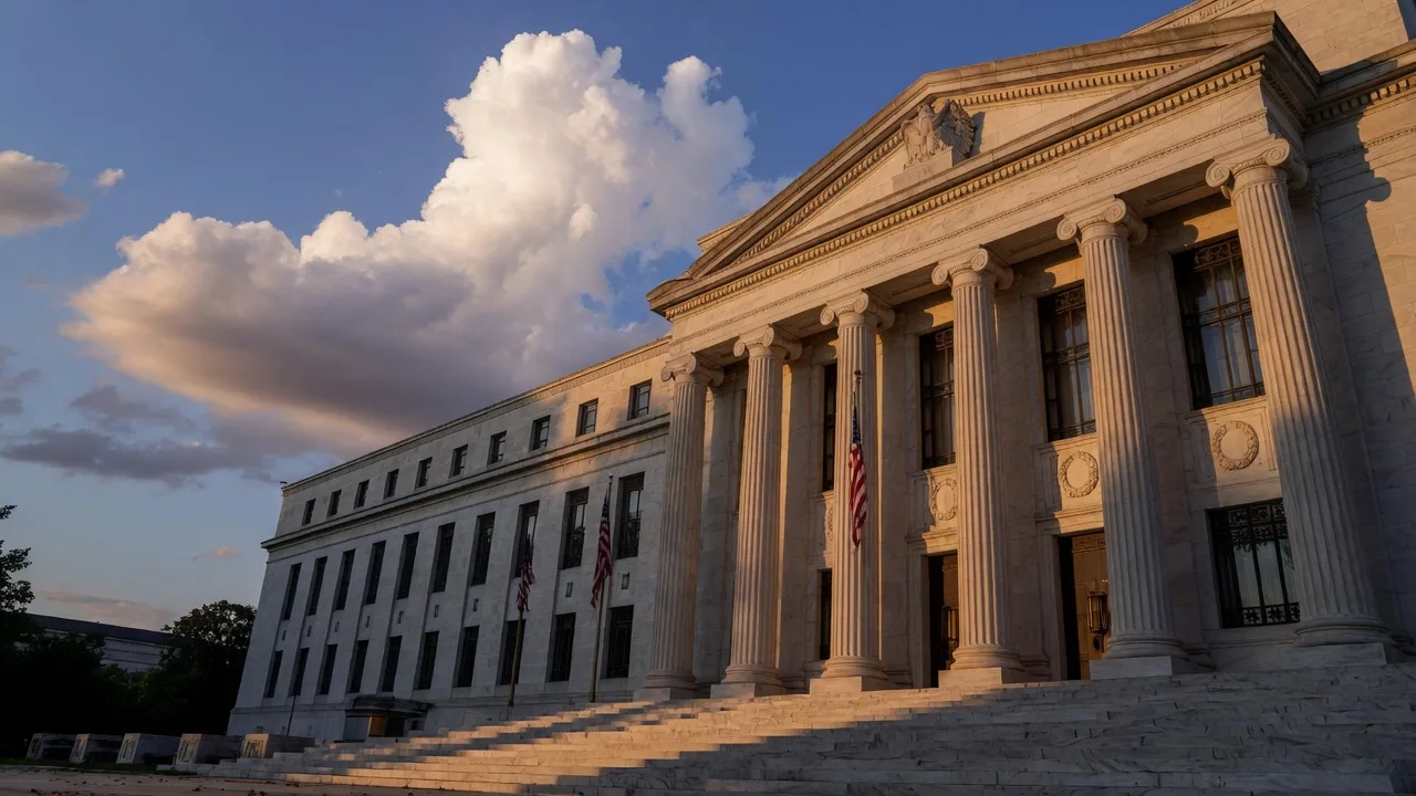 Federal Reserve building exterior photographed on a clear late summer afternoon, symbolizing monetary policy's impact on real estate markets