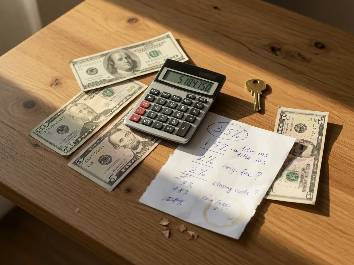 Calculator US currency and house key representing closing cost calculations for Florida home sellers