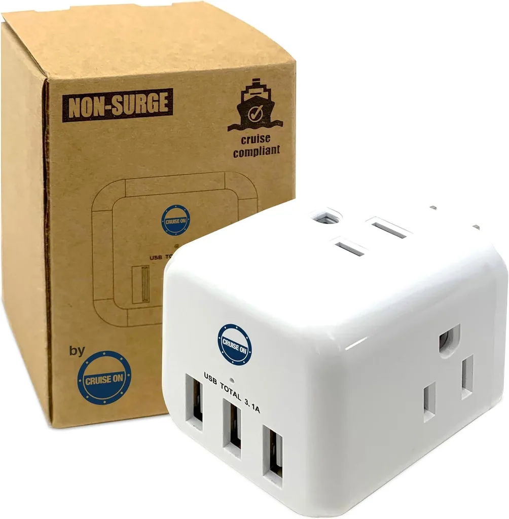 Regleta de corriente aprobada para cruceros sin protector [3 USB y 3 CA], un cubo de energía blanco con tomas de CA y puertos USB, fotografía de producto