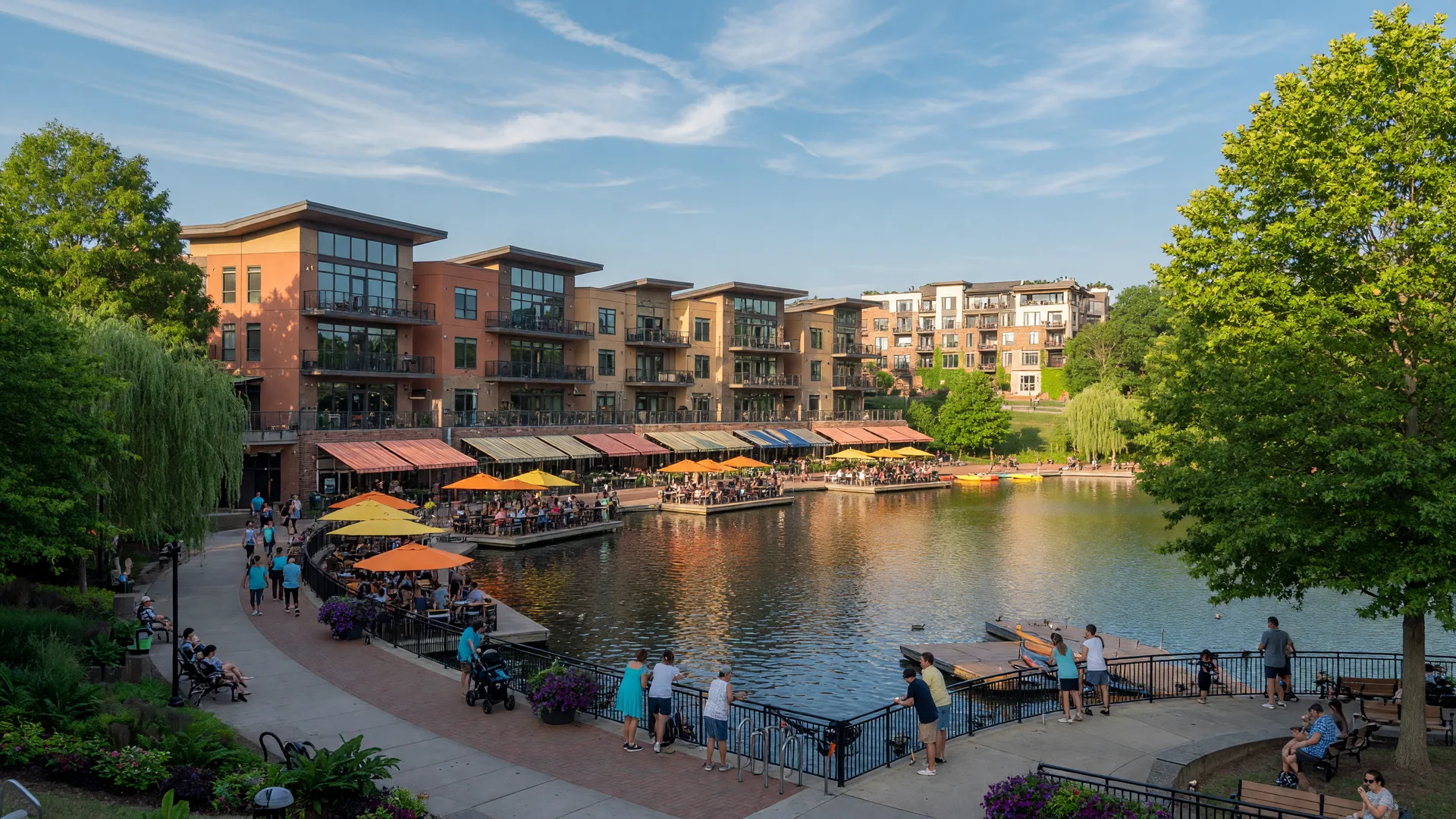 Gaithersburg Maryland neighborhood with townhomes and mature trees