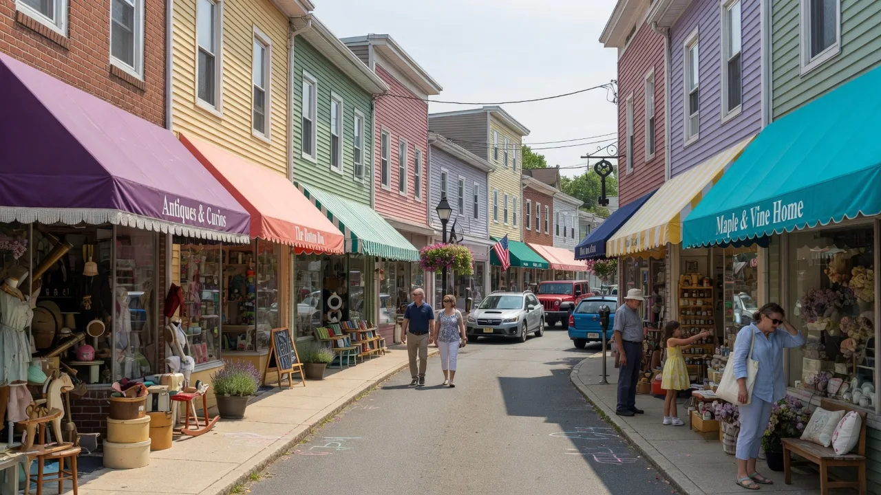 Charming small-town shopping street in New Jersey