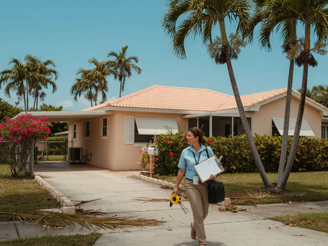 Property appraiser walking up to a Florida home
