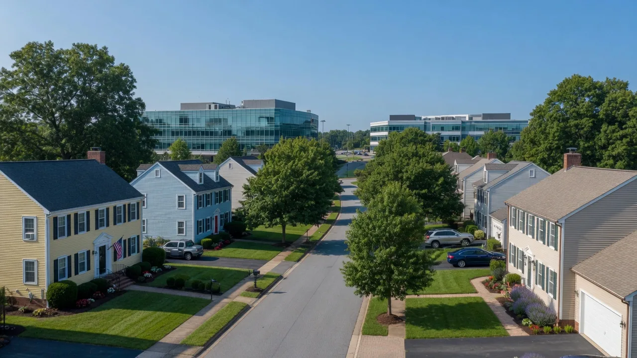 Suburban neighborhood in Horsham, Pennsylvania with well-kept colonials along a tree-lined street