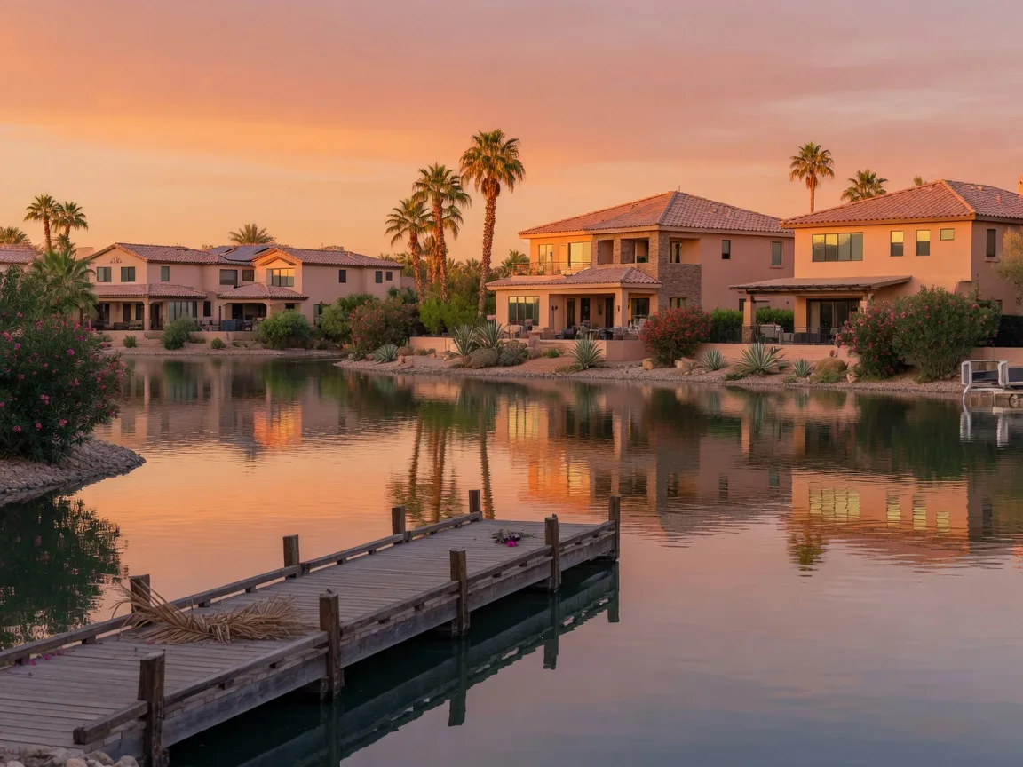 Val Vista Lakes lakefront community with waterfront homes in Gilbert Arizona