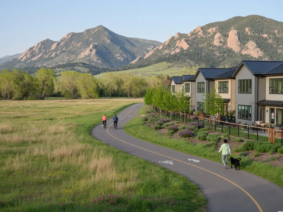 Wonderland Creek open space greenway trail in North Boulder with foothill views