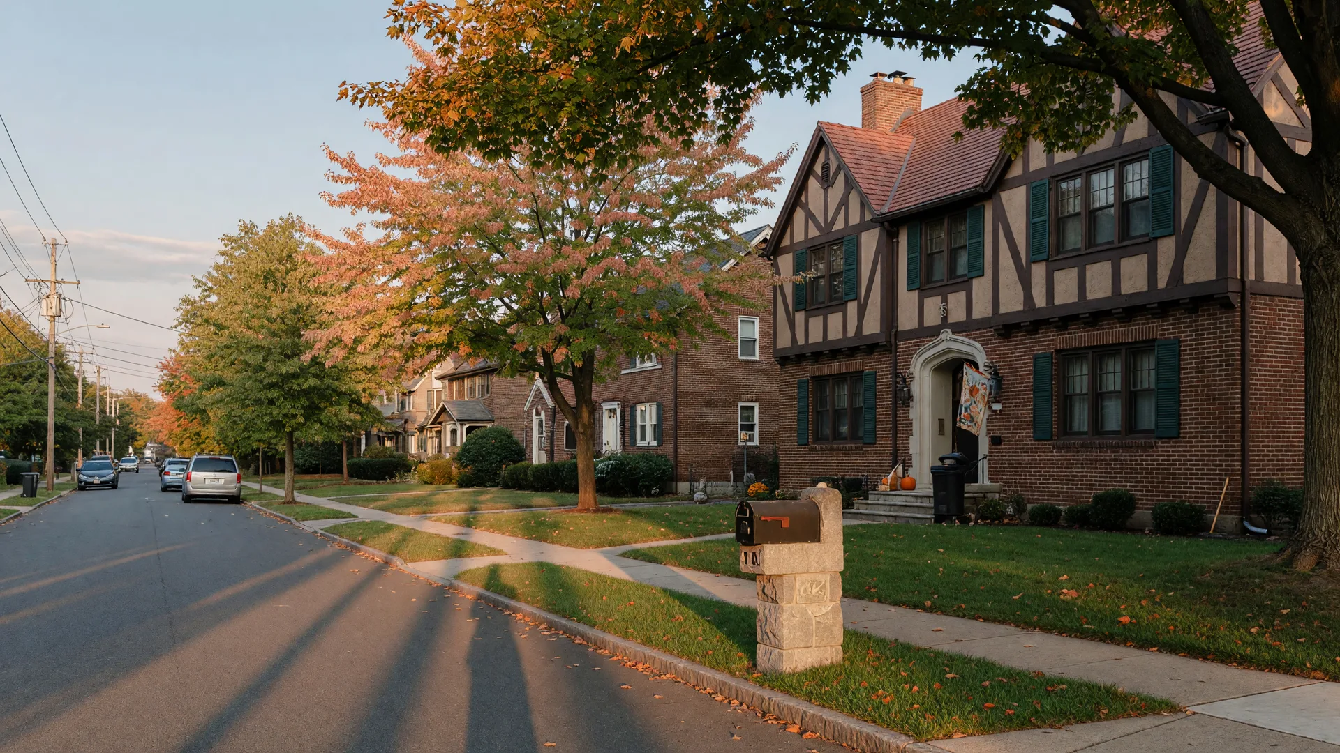 A charming garden-state family home on a quiet suburban street as the first autumn leaves begin to turn
