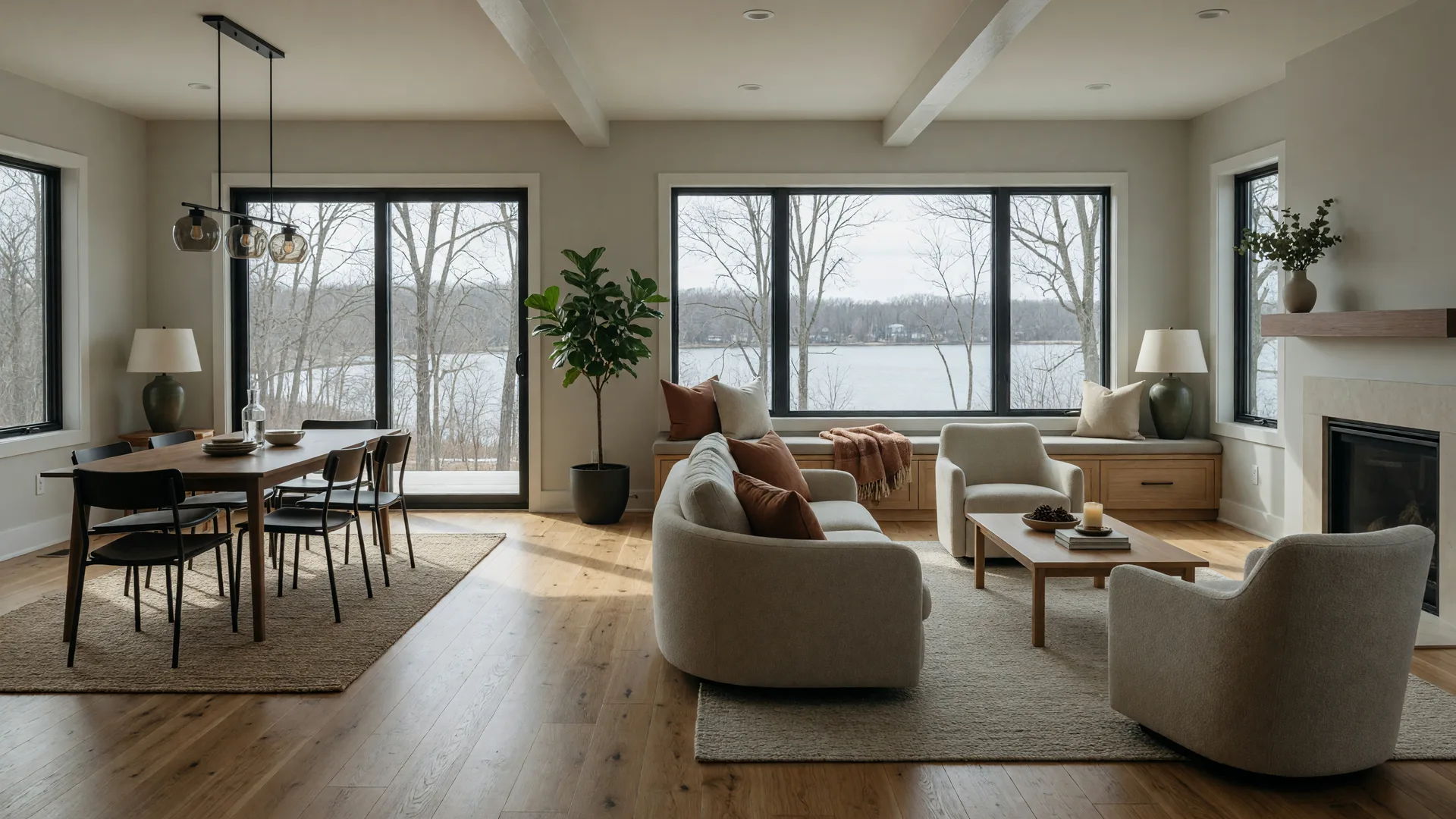 Thoughtfully designed custom home great room with functional zones and natural light in Southeast Michigan