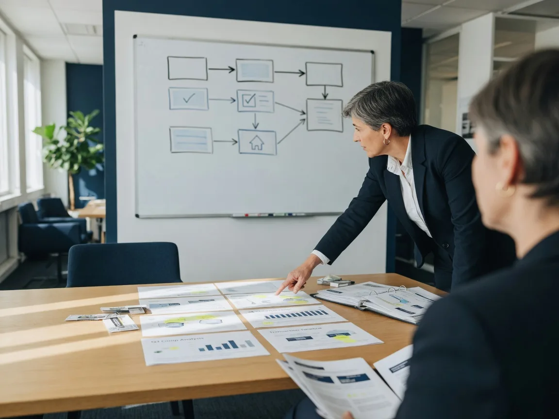 Experienced agent coaching another real estate professional through process and market documents.