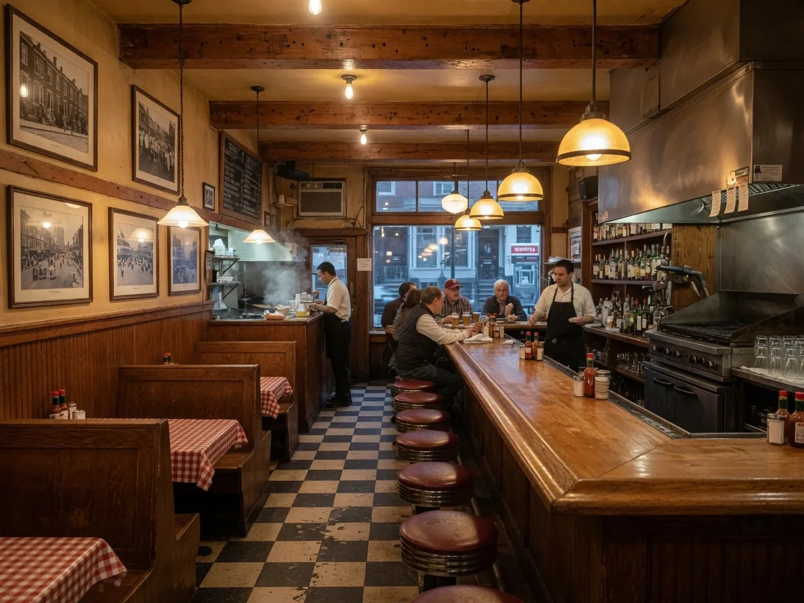 Chestnut Hill Grill restaurant interior with warm wood and neighborhood atmosphere