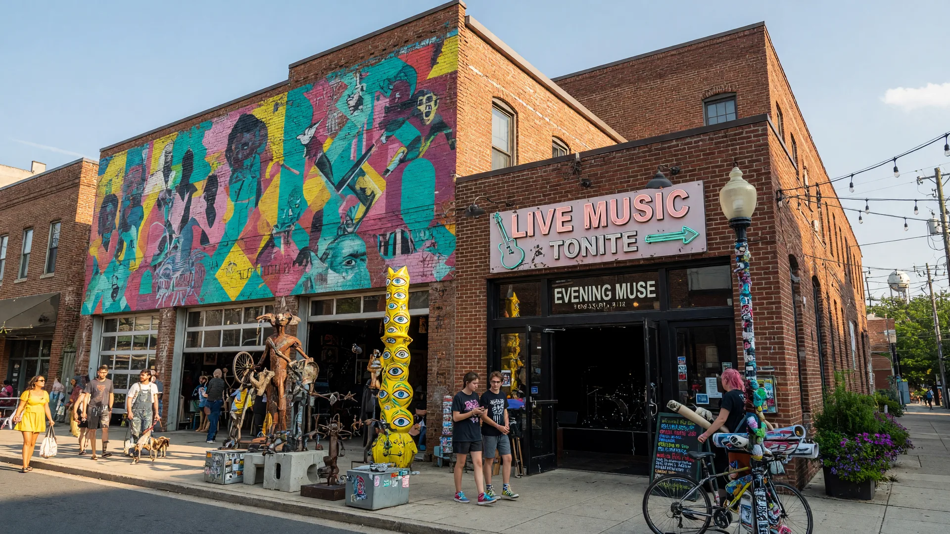 NoDa arts district in Charlotte with colorful murals, galleries, and music venues