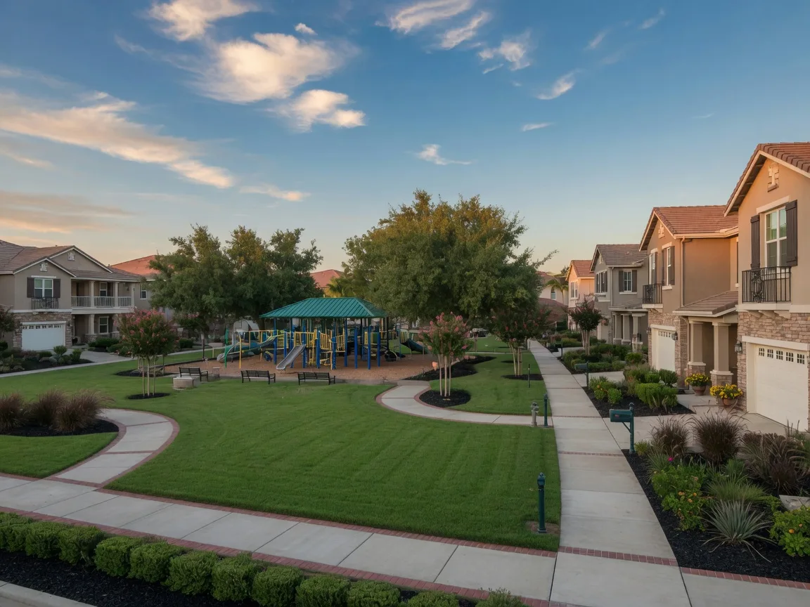 A master-planned North Clovis community around a central green park