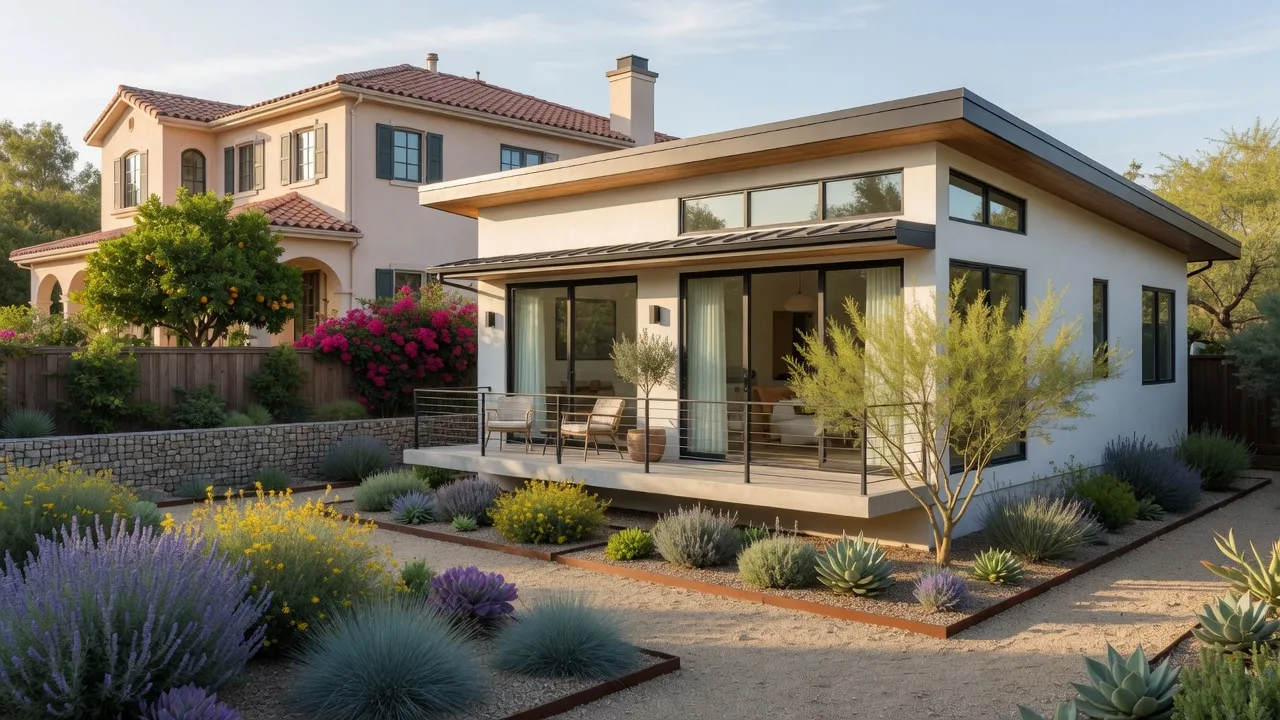 Modern detached ADU in a sunny California backyard
