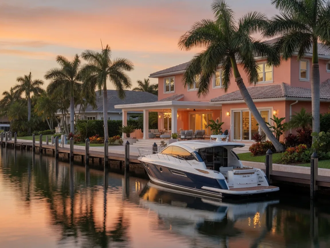 Naples waterfront property at golden hour
