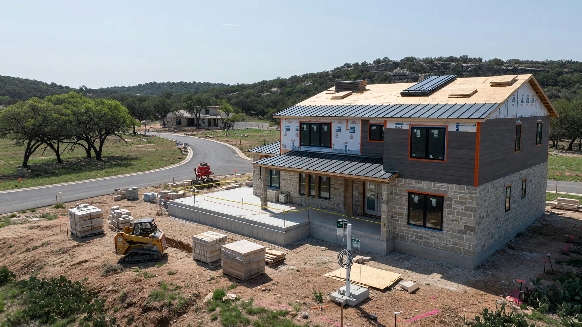 New construction home being built in a Boerne Texas Hill Country community
