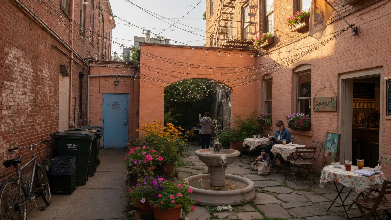 Hidden courtyard cafe in a New Jersey town