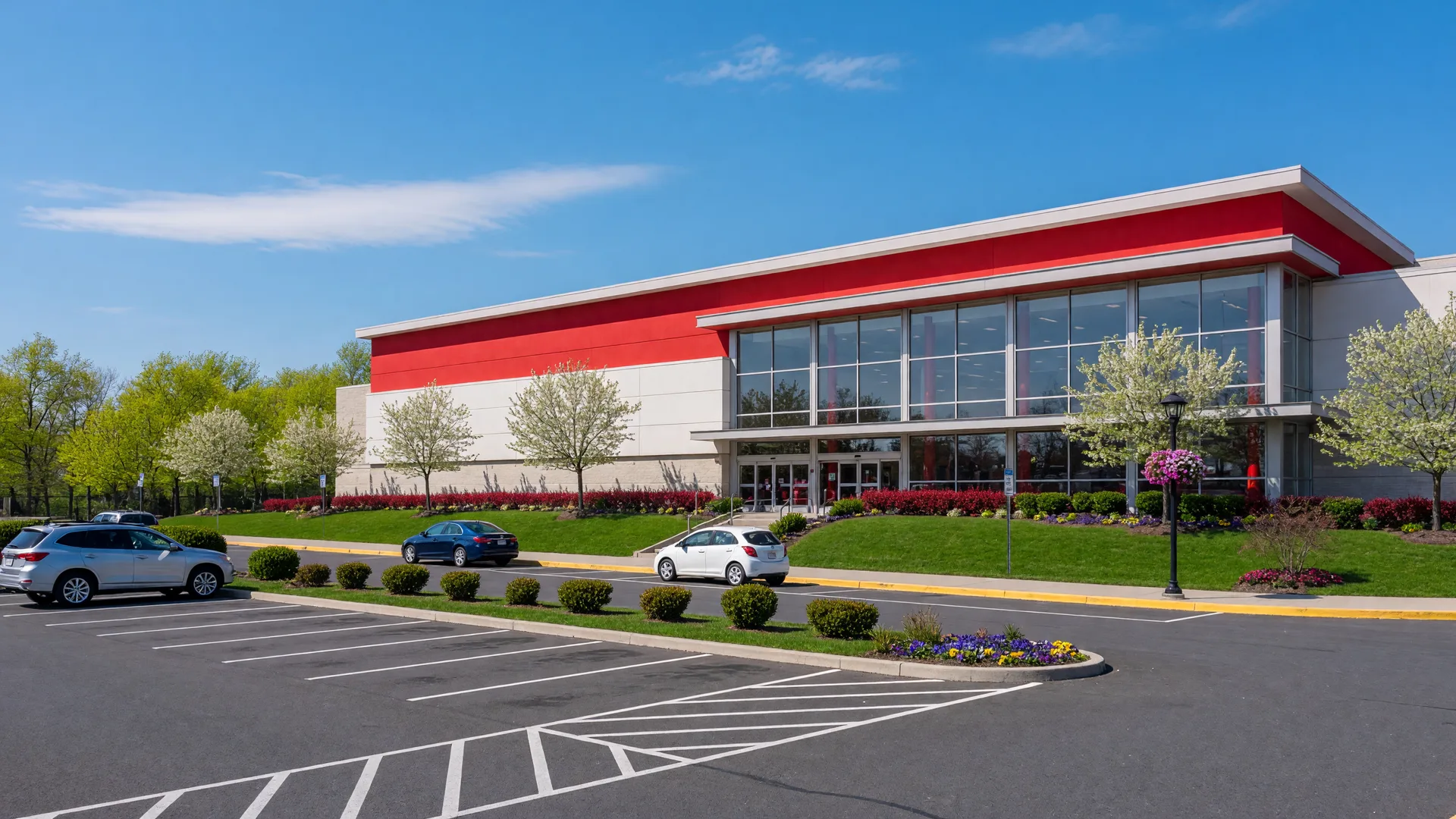 New Target store at West Orange Plaza with red-and-white storefront and parking area on a bright spring morning