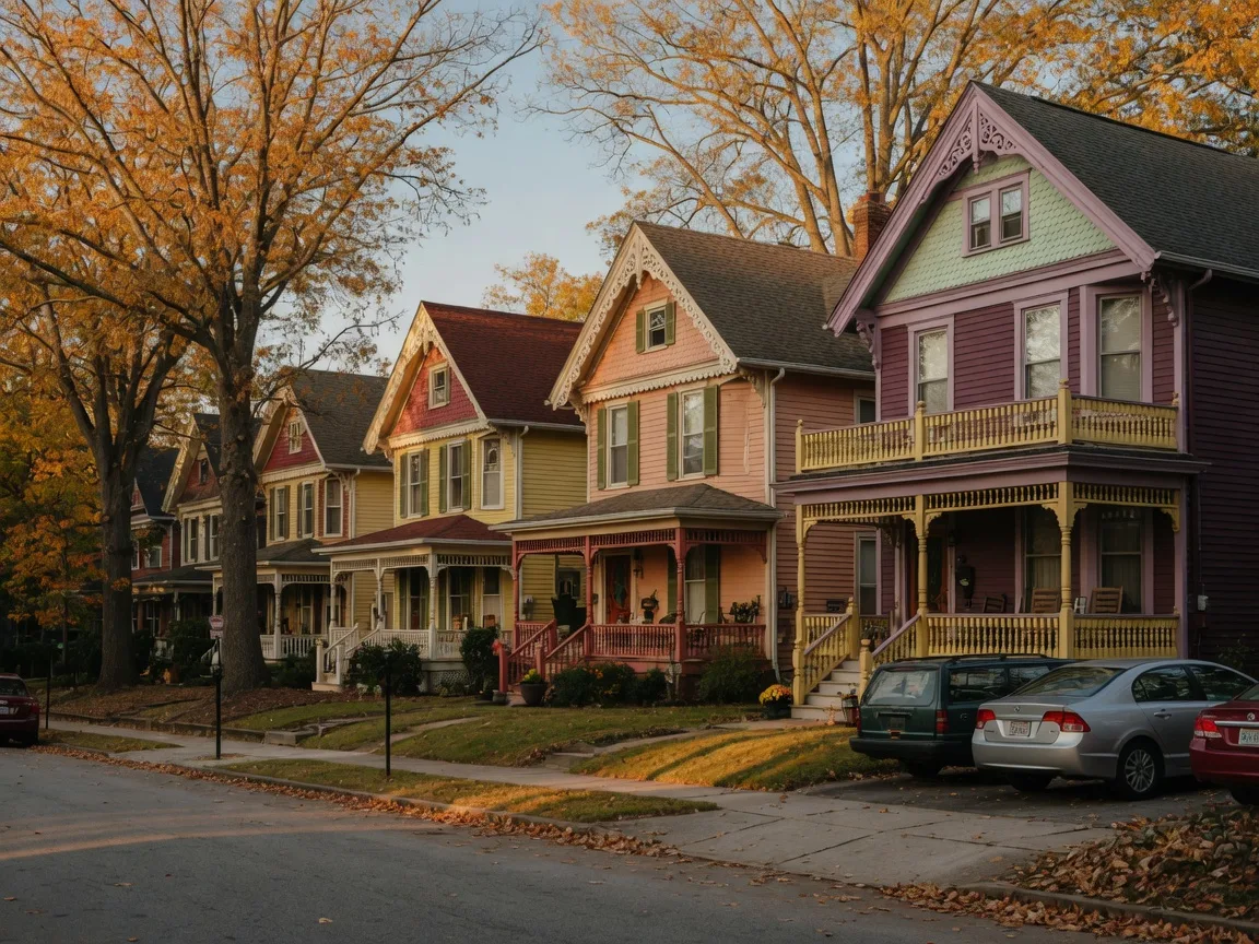 Historic West End Atlanta street lined with restored Victorian homes and autumn trees