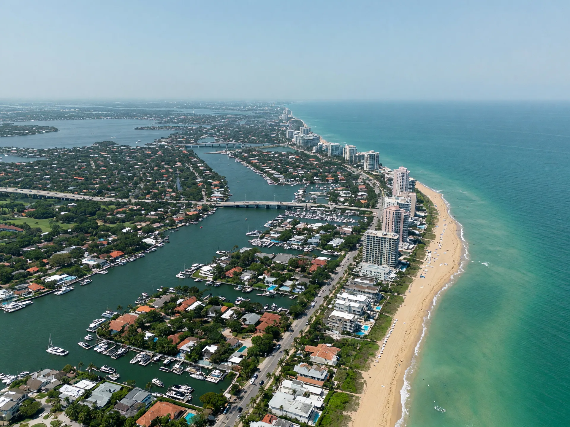 Aerial view of the Boca Raton coastline and roads