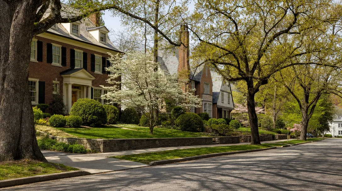Chevy Chase Maryland stately homes and tree-lined residential streets