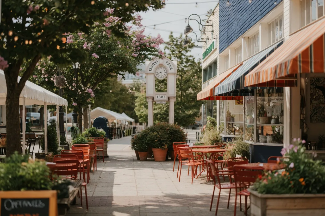 Bright daylight photograph of the Carroll Avenue dining corridor in Takoma Park