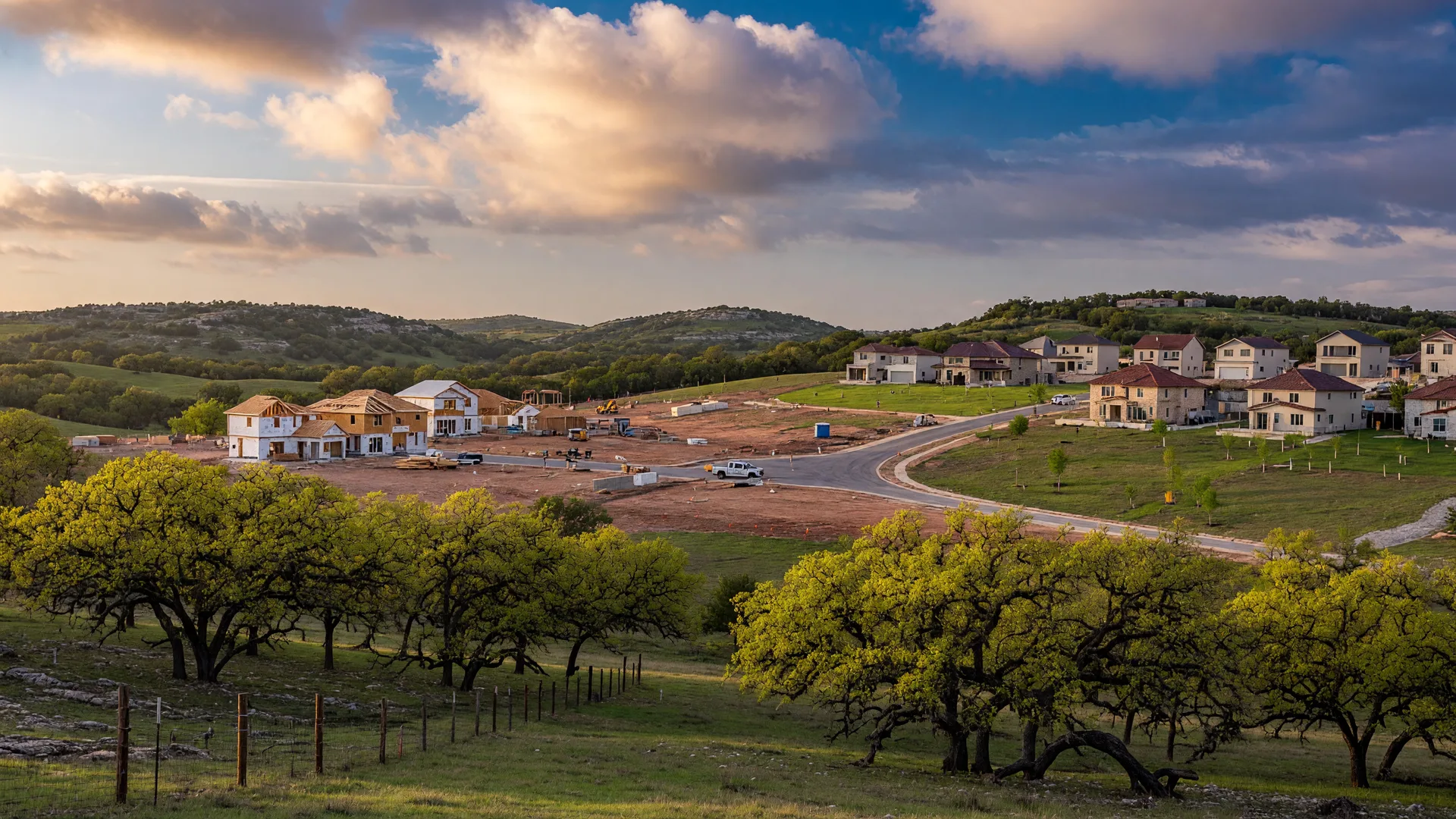 Hill Country landscape showing the intersection of natural beauty and new development growth in the Boerne area.