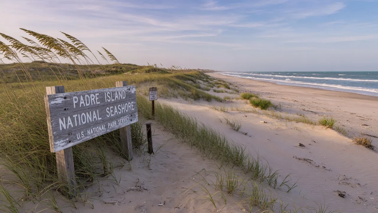 A wild, untouched Texas beach with dunes and coastal grasses