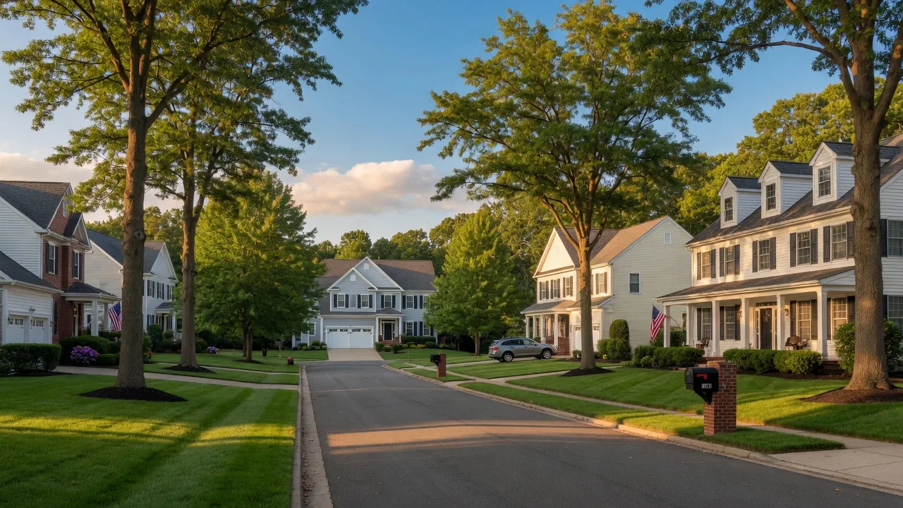 Residential street in West Windsor Township, New Jersey