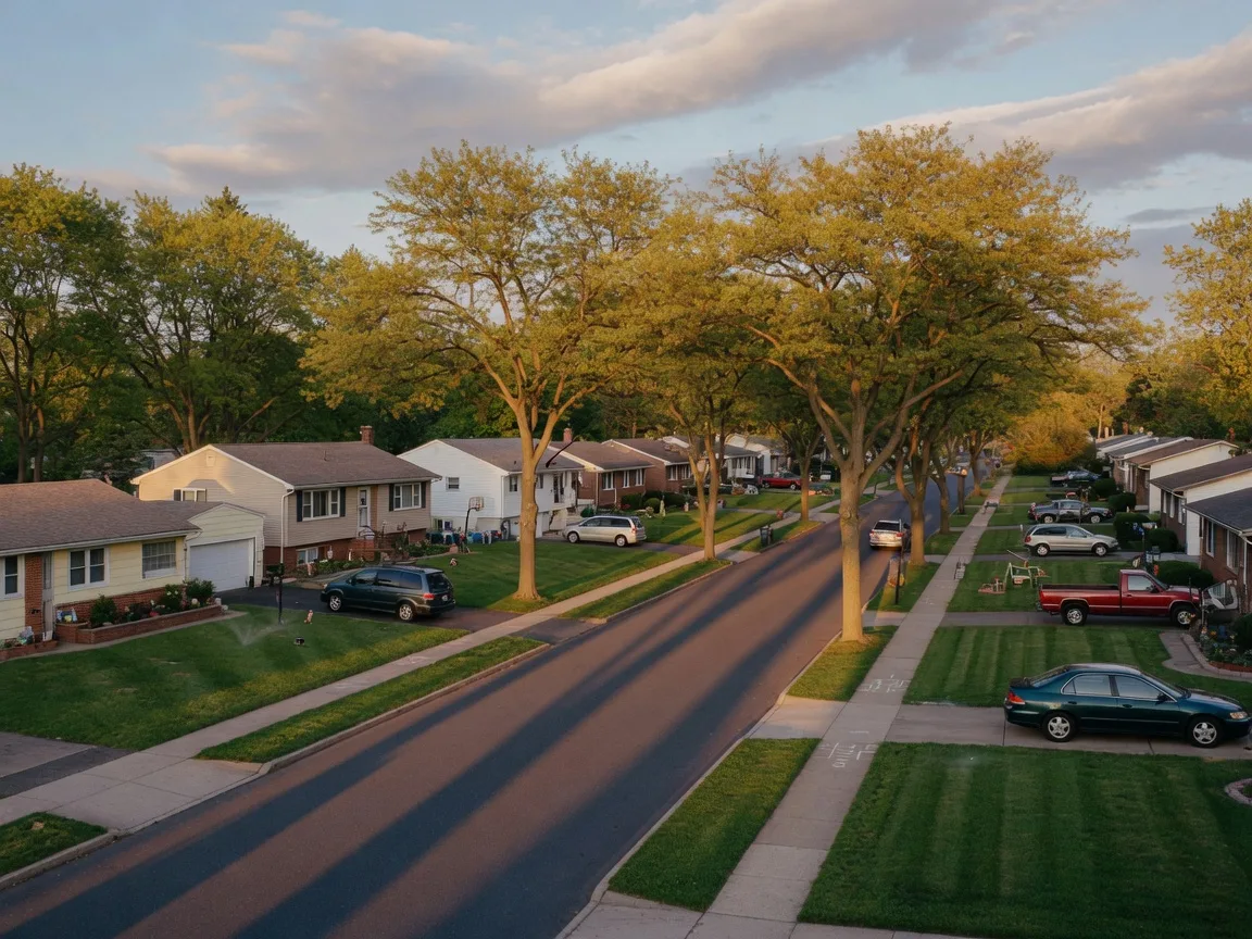 Tree-lined street with ranch homes in Willingboro