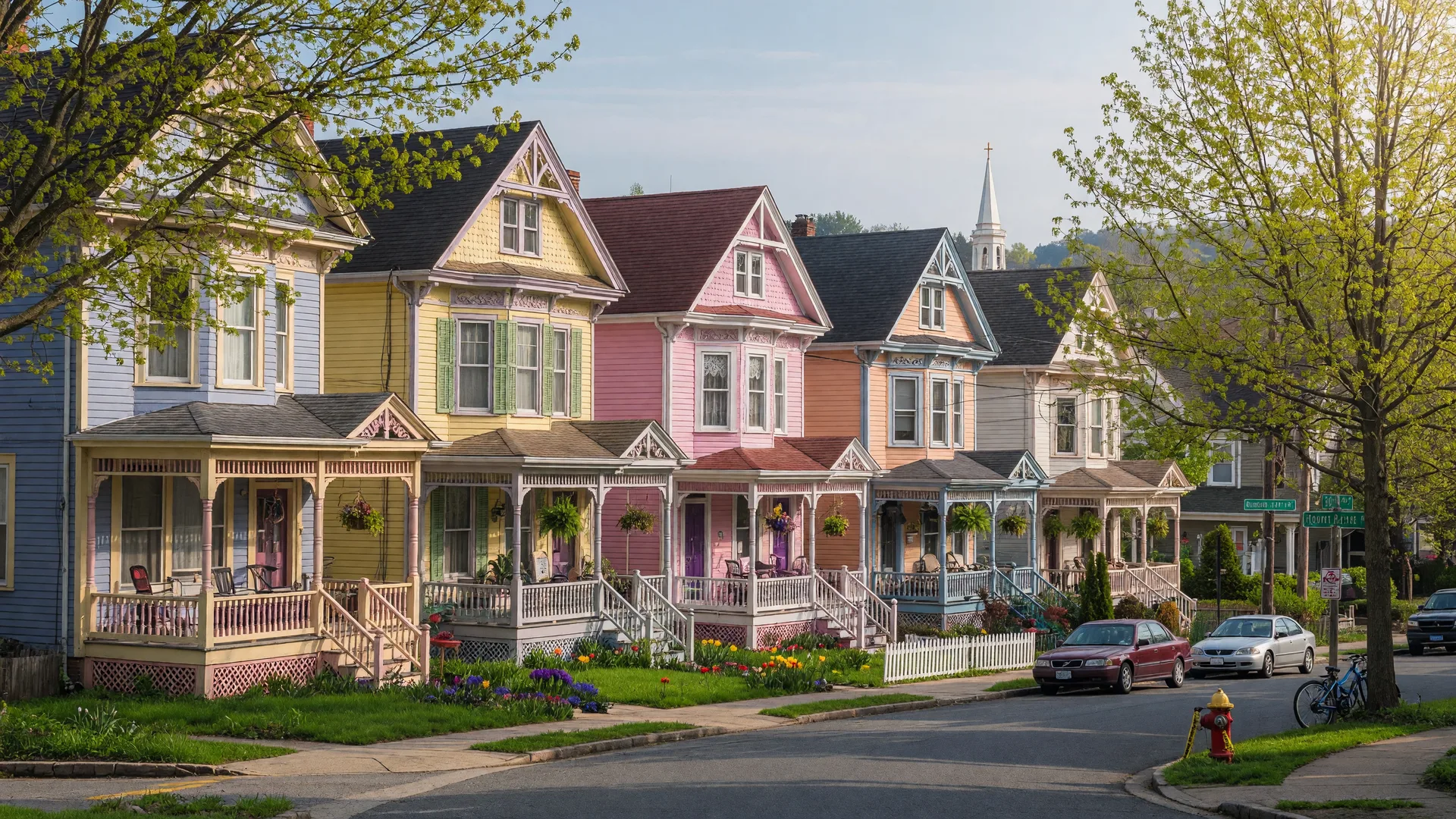 Colorful Victorian houses in Mount Rainier, Maryland