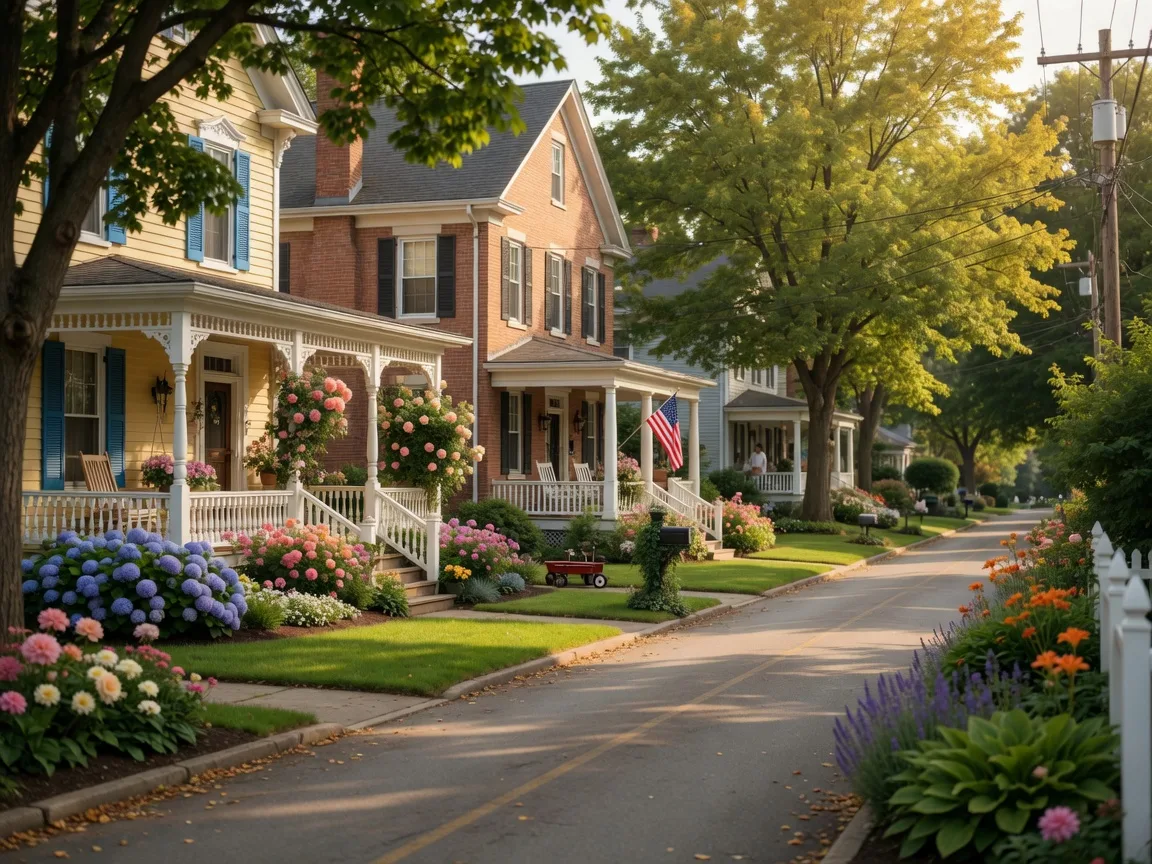 Charming historic homes on a tree-lined street in Olmsted Falls, Ohio
