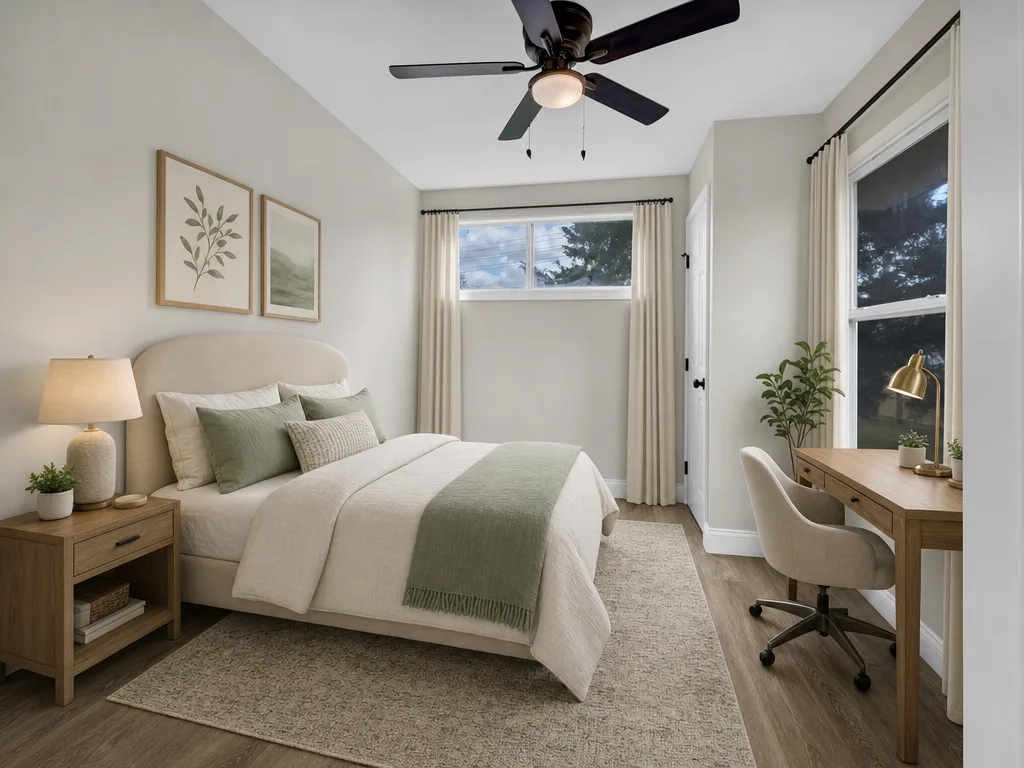 Third bedroom virtually staged as a cozy guest room