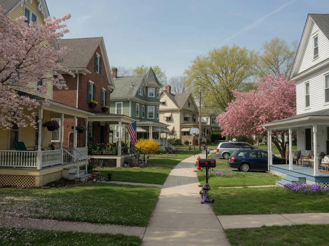 A quiet residential street in Bloomfield NJ with a water utility access point near the curb and a single-family home in the background