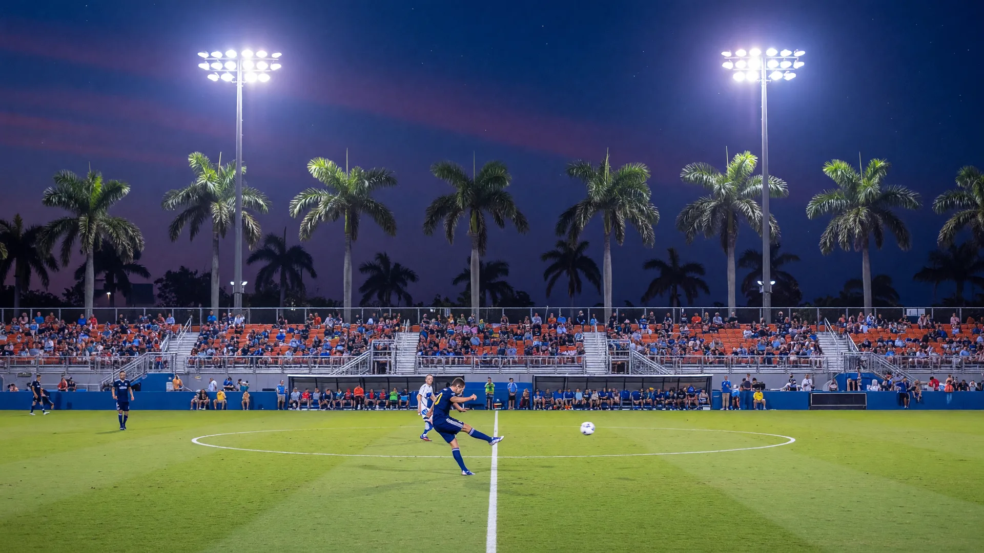 FC Naples taking on the New York Cosmos under the floodlights at Paradise Coast Sports Complex Stadium in Naples