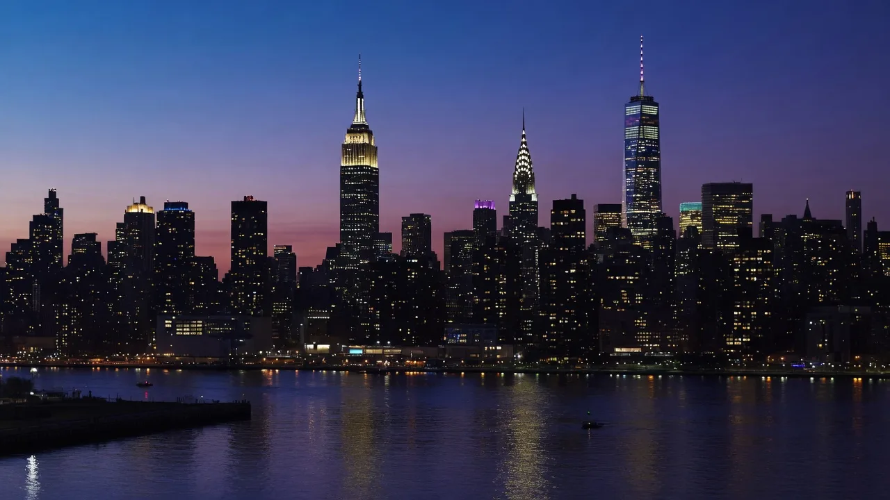 Manhattan skyline at twilight from across the East River