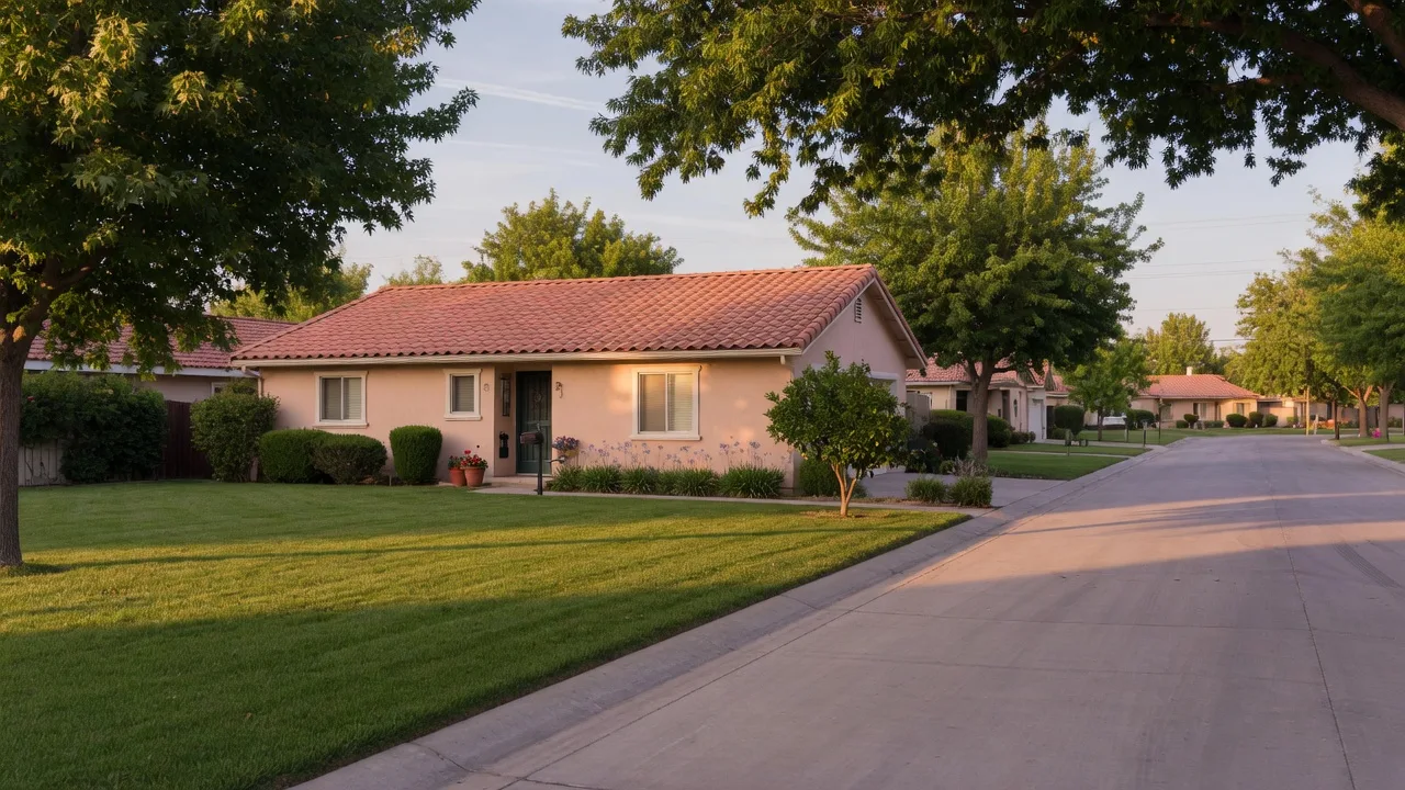A well-kept suburban Fresno-area home bathed in warm afternoon light