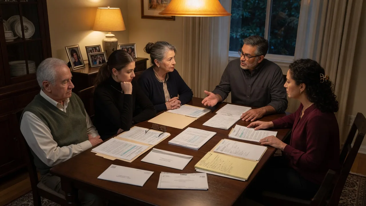 A family gathered around a table discussing estate matters