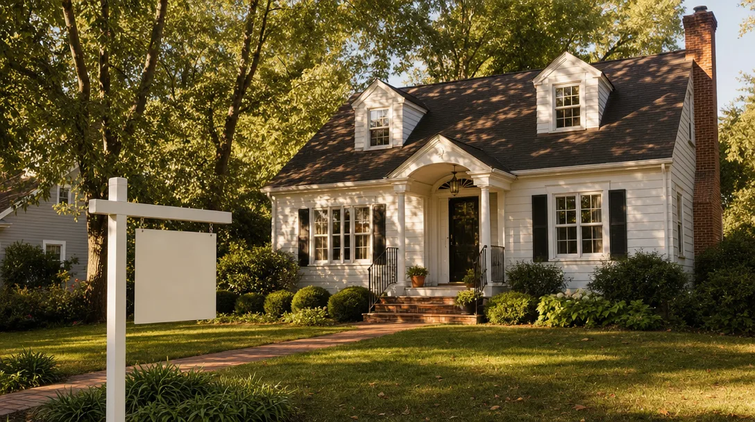 Classic traditional home exterior with established landscaping