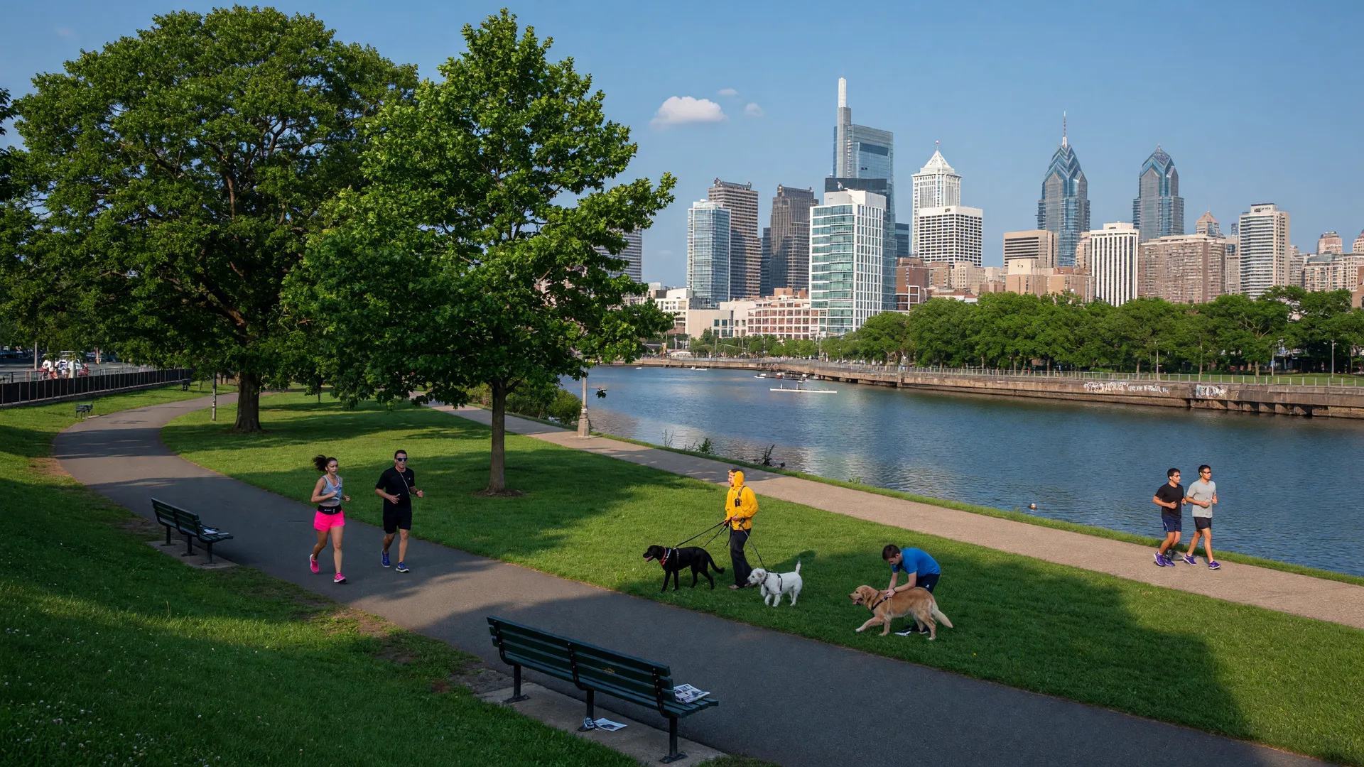 Schuylkill River Park with skyline views near Grays Ferry
