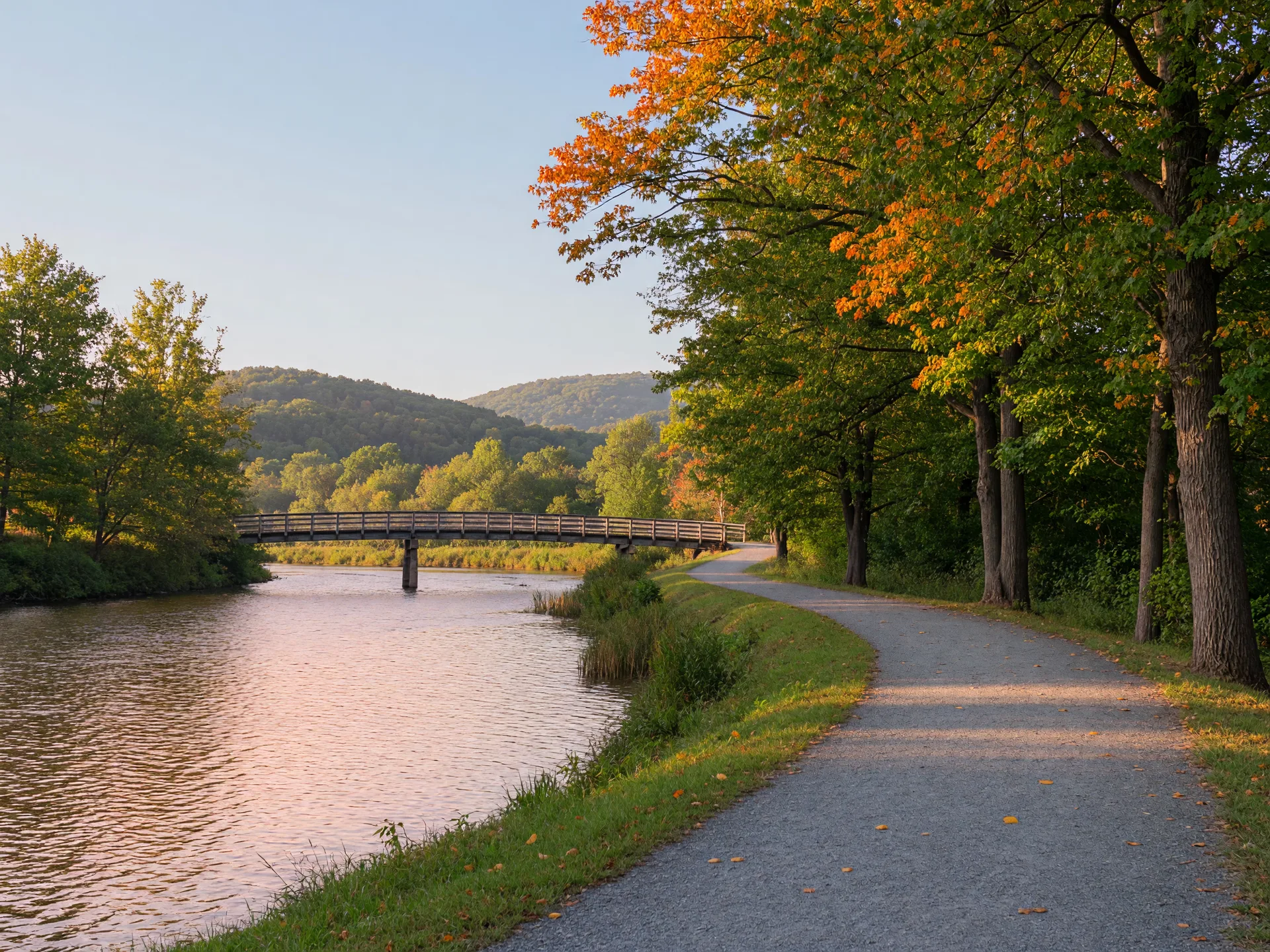 The D&L Trail along the Lehigh River in the Lehigh Valley in early fall