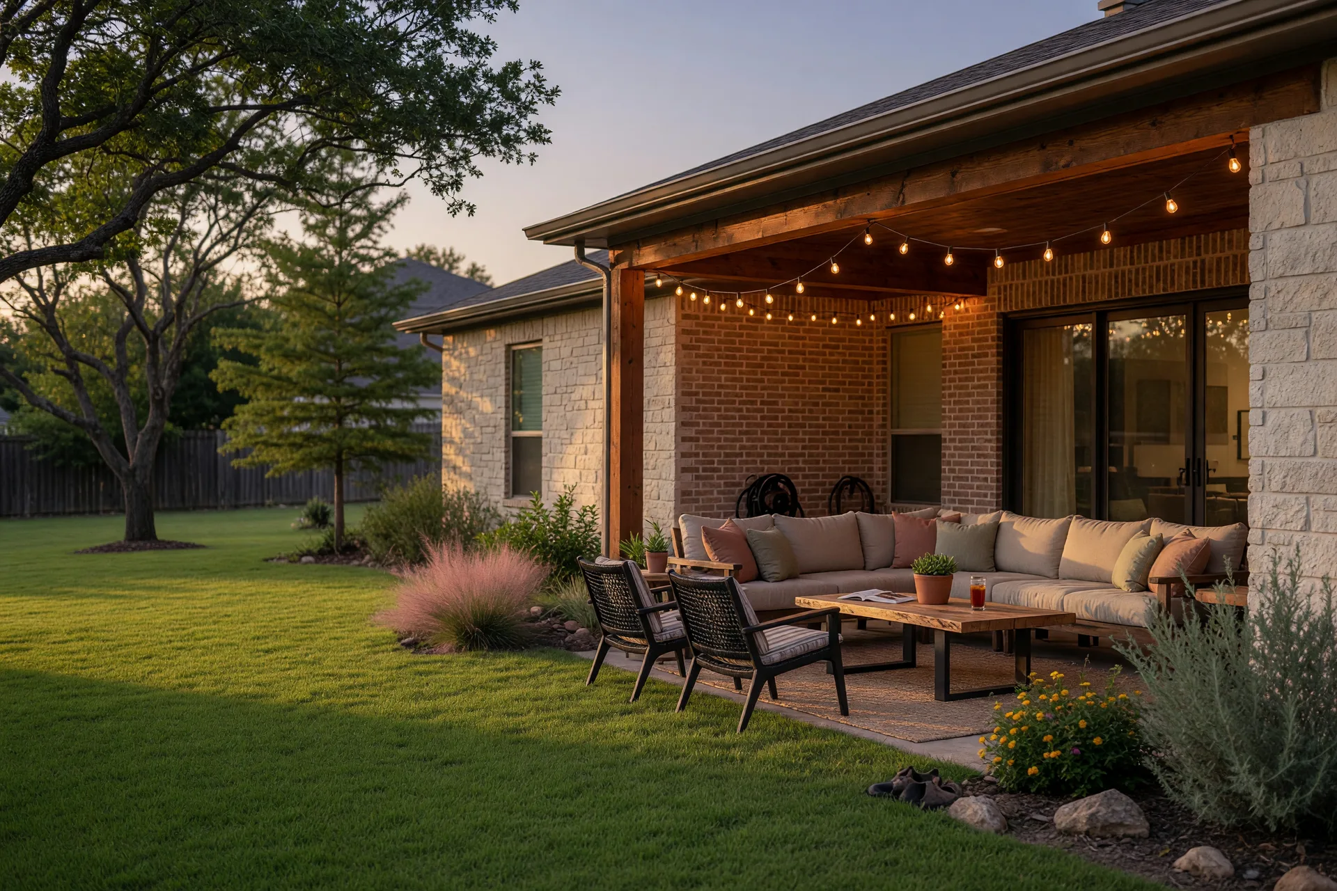 North Texas home with a covered outdoor living patio