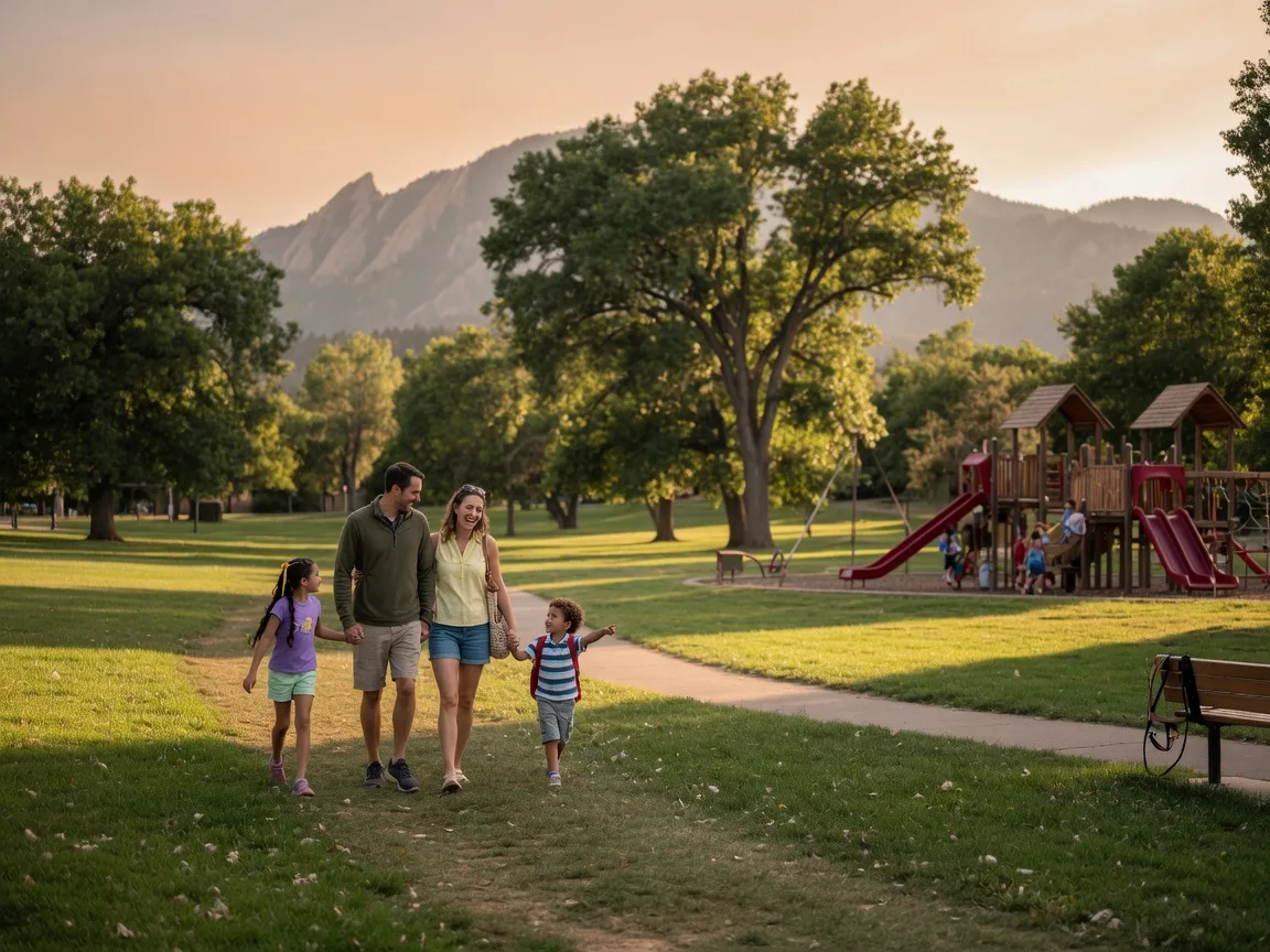 Family walking in a Boulder park