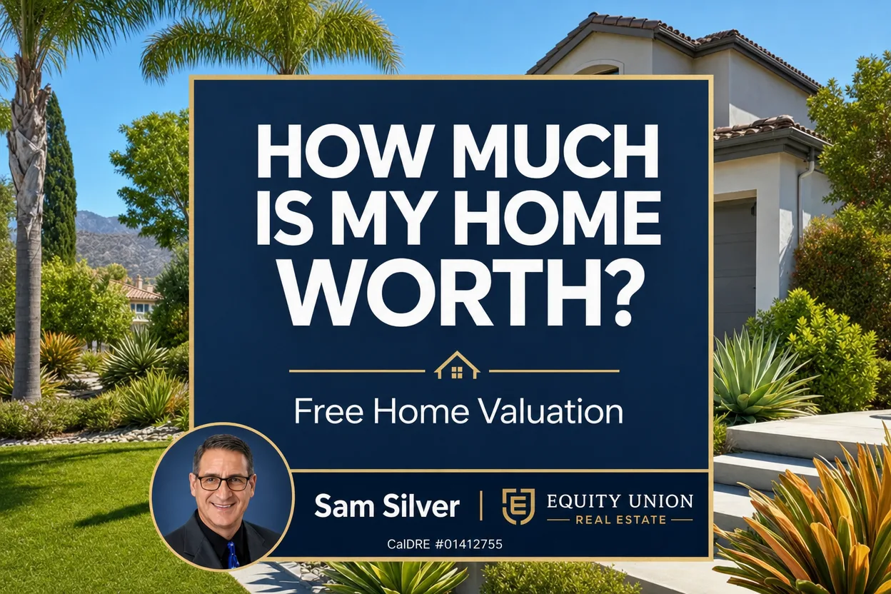 Home valuation graphic with CalDRE license number for Santa Clarita home sellers